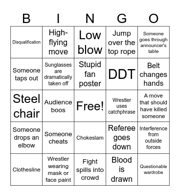 Wrestling Movie Bingo Card
