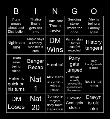 Dragonblood's Legacy 56th session Bingo Card