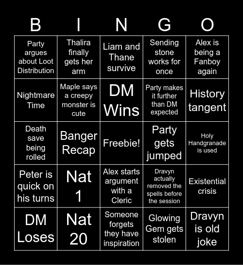 Dragonblood's Legacy 56th session Bingo Card
