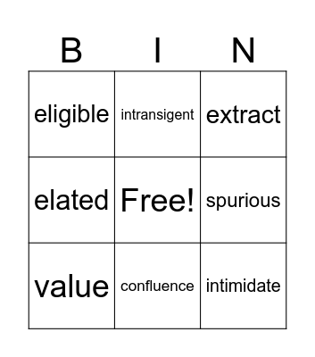 Vocabulary Aug 23 - 29 Bingo Card