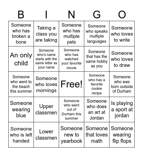 Yearbook! Bingo Card