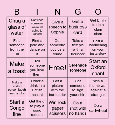 OXFORD CRAWLLL Bingo Card