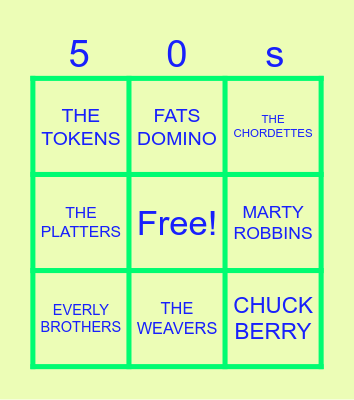 Singalong Bingo Card