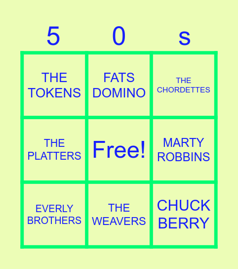 Singalong Bingo Card