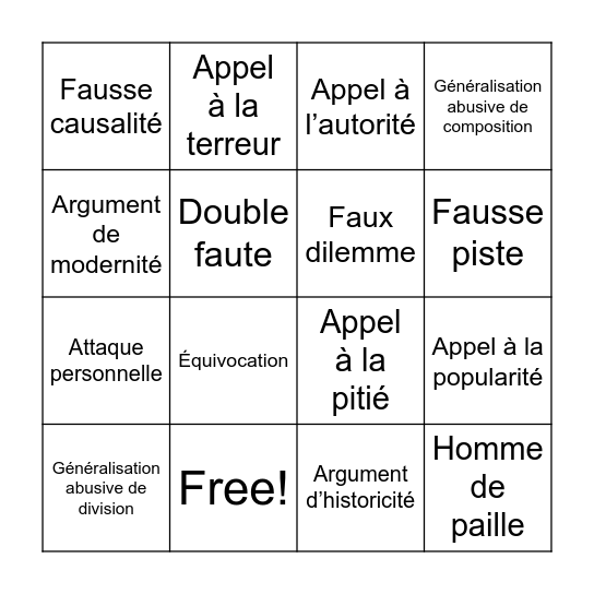 Raisonnements fallacieux Bingo Card