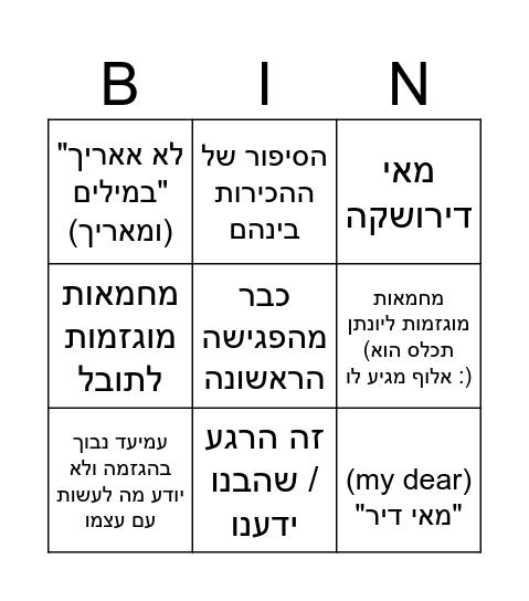 חתונה תובל ויונתן Bingo Card