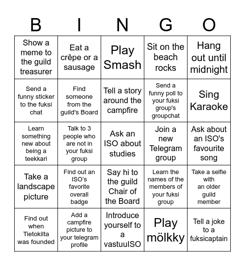 Campfire night bingo Card