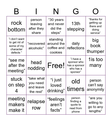 a.a. Bingo Card