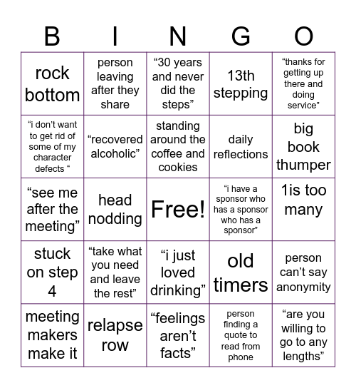 a.a. Bingo Card