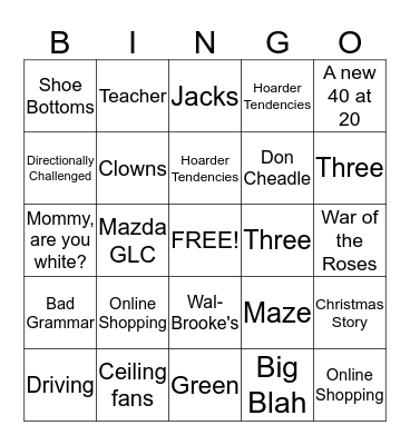 Brooke Bingo Card