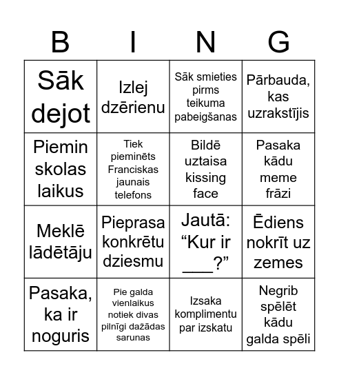 Franciskas Bingo Card