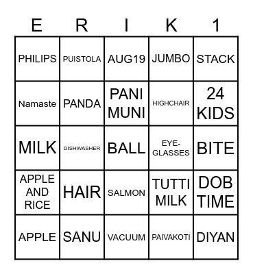 ERIK'S FIRST BINGOOOOOO Bingo Card