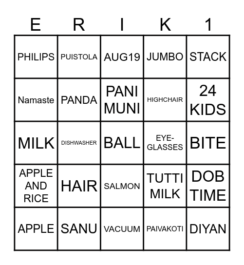 ERIK'S FIRST BINGOOOOOO Bingo Card