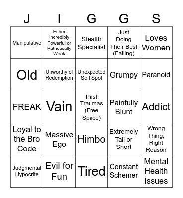 Jiggs Character Bingo Card