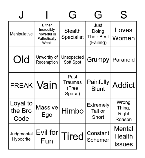 Jiggs Character Bingo Card