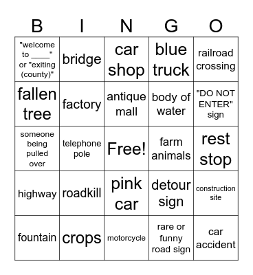 ROAD TRIP ROAD TRIP Bingo Card