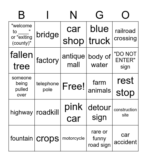 ROAD TRIP ROAD TRIP Bingo Card