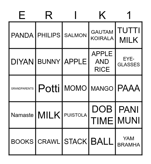 ERIK'S FIRST BINGOOOO Bingo Card