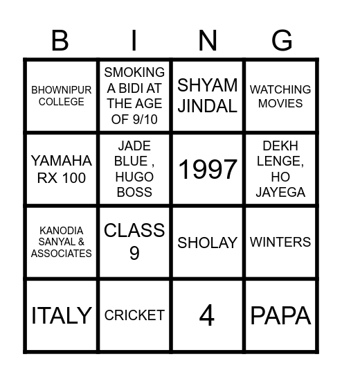 THE CLASSIC '76 EDITION BINGO Card