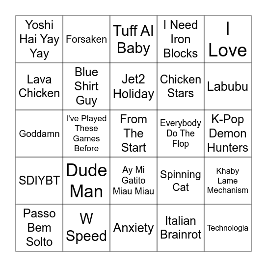 2025 Memes Bingo Card