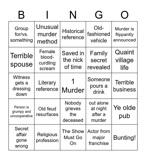 Midsomer Murders: Barnaby & Winter Bingo Card