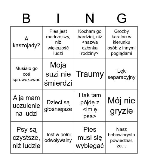 Pisarskie bingo Card