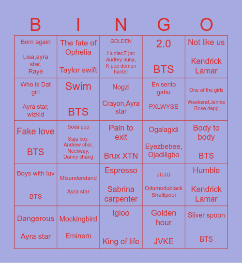 PEACE MAKER 😁😁 Bingo Card