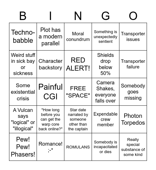 STAR TREK - ALL SHOWS Bingo Card