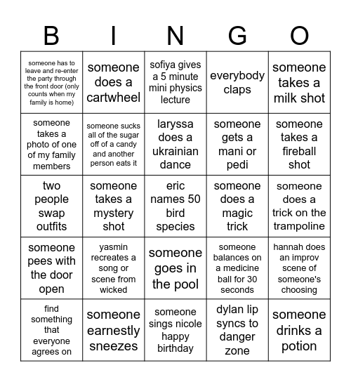 nicole's bday bingo Card