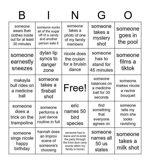 nicole's bday bingo Card