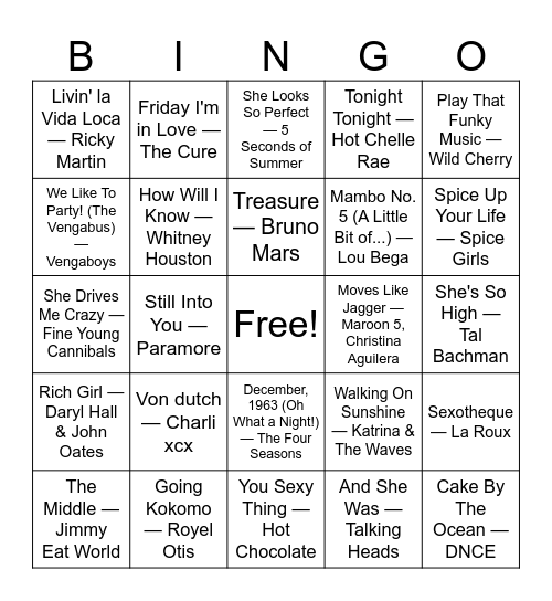 nicole's bday MUSIC bingo Card