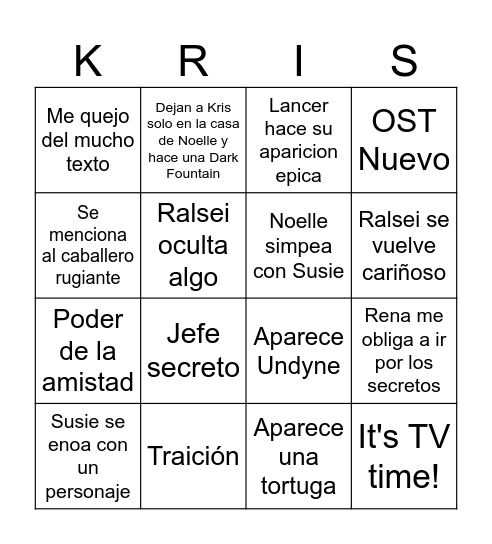 Deltarune Bingo Card