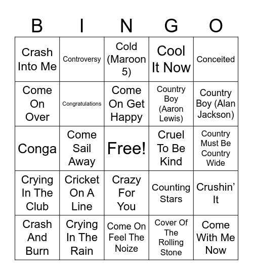 "C" TITLES (2) MUSIC Bingo Card