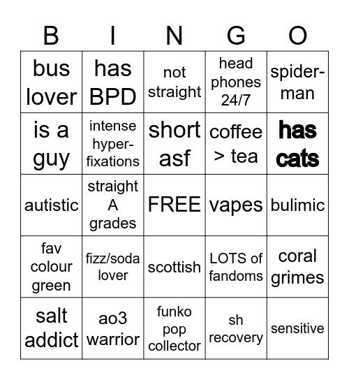 COREY’S Bingo Card
