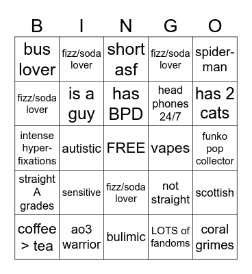 COREY’S BINGO Card