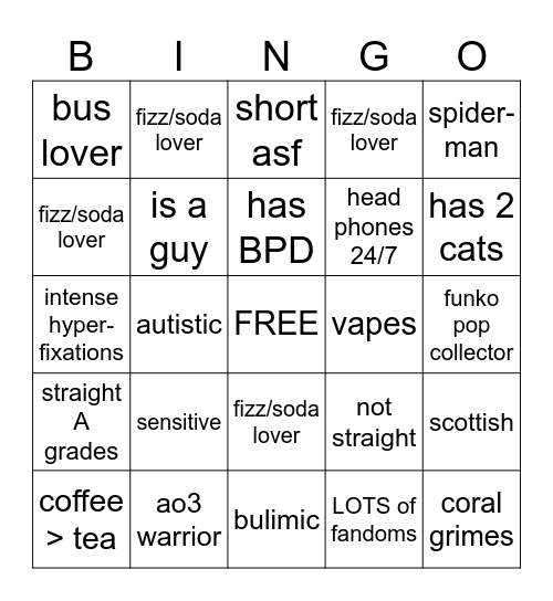 COREY’S BINGO Card