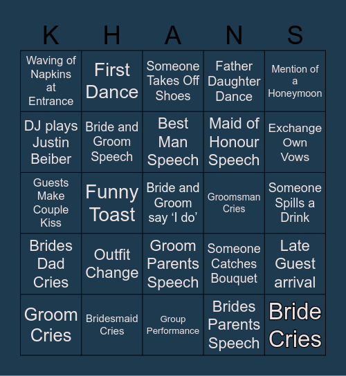 Sarah & Manseeb Bingo Card