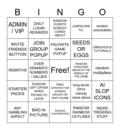 ROBLOX SLOP BINGO v2 Bingo Card
