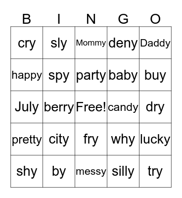Sounds of Y Bingo Card