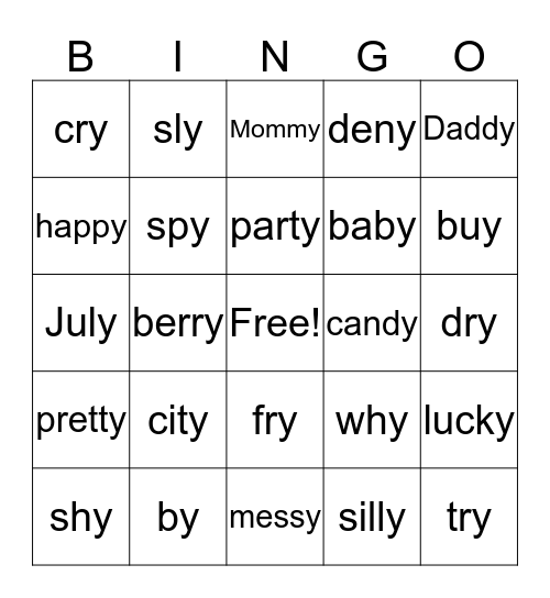 Sounds of Y Bingo Card