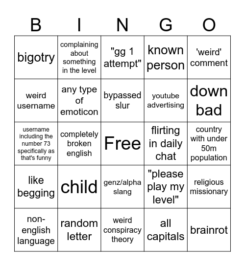 Untitled Bingo Card