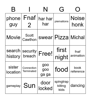 Five nights at freddy's Bingo Card