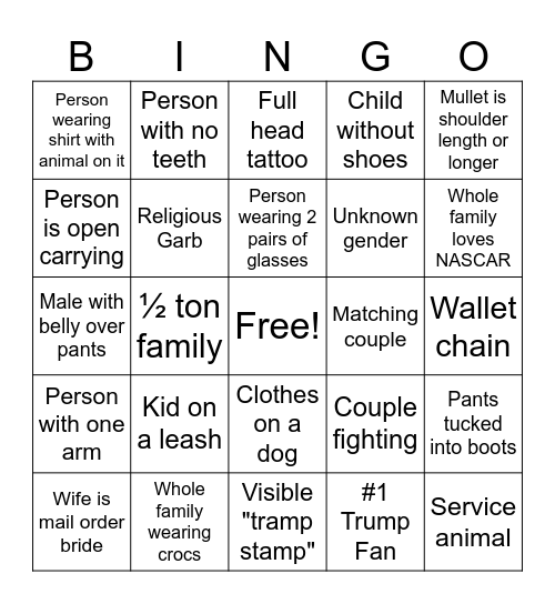People Watching BINGO Card