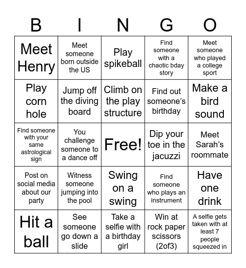 Birthday Bingo Card