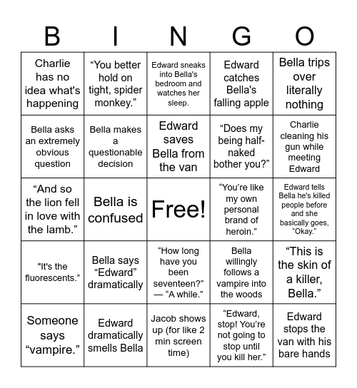 Twilight Bingo Card
