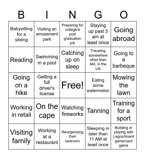 FIND SOMEONE WHO SPENT THE SUMMER... Bingo Card