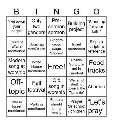 WOC bingo Card