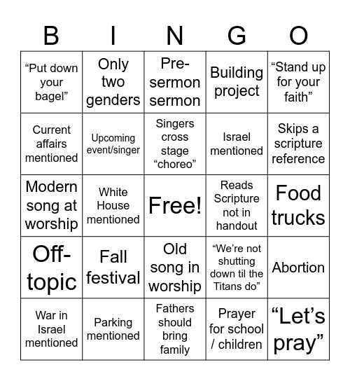 WOC bingo Card