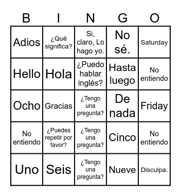 Lingco - Unidad Preliminar Bingo Card