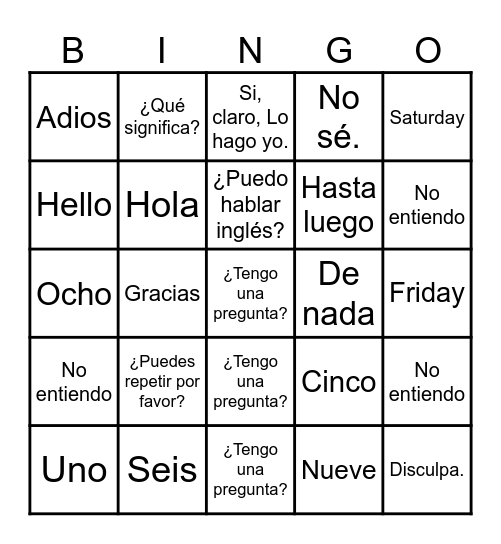 Lingco - Unidad Preliminar Bingo Card
